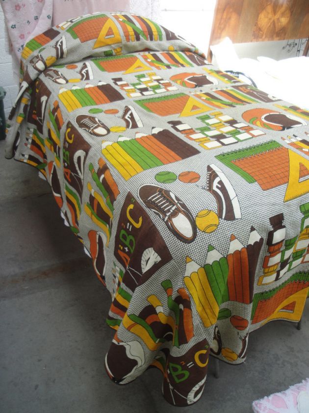 Retro School Days Theme w/ crayons & football helmet Bedspread in 