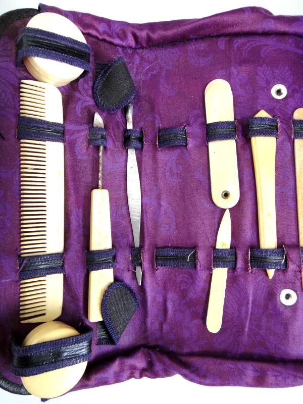 antique TRAVEL MANICURE SET french ivory CELLULOID ★  