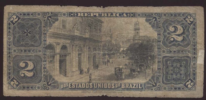 BRAZIL VERY RARE 2000 REIS ESTAMPA 8A 1890 NOTE★  