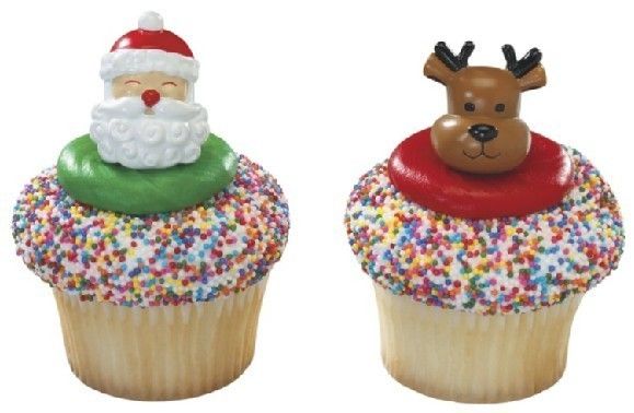 Christmas Santa Claus Reindeer Cake Cupcake Ring Decoration Toppers 12 