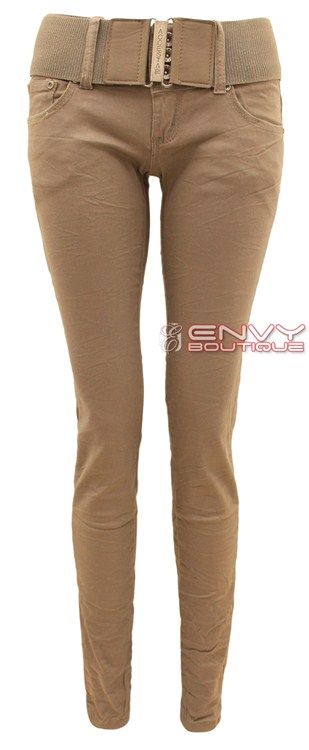 NEW LADIES WOMENS SKINNY BELTED JEANS TROUSERS SLIM LOOK PANTS SIZE 6 