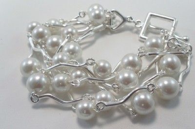 New Biche De Bere Faux Pearl 6 Strand Toggle Bracelet  