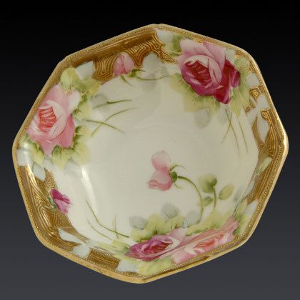 1911 Noritake ROSES 8 Sided Dresser BOWL Gilded 5 inch  