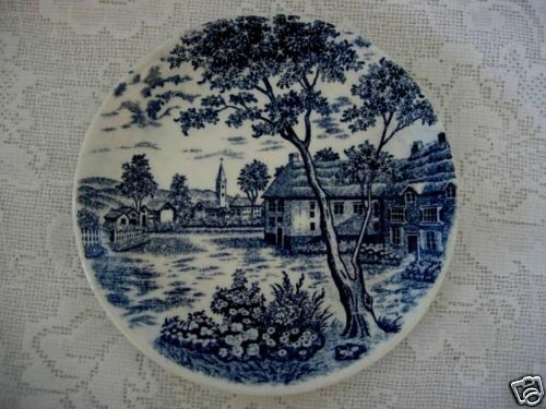 Vintage Cobalt Blue Thatch Roof Cottage Plate   Japan  