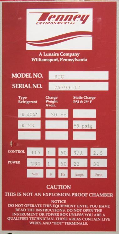 Tenney BTC Benchmaster Temperature Test Chamber 5 cu ft  