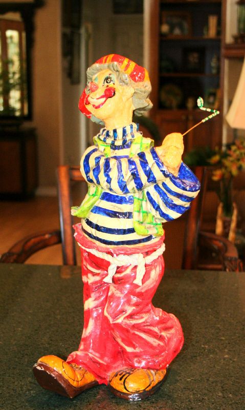 Big Vintage Colorful Paper Mache Clown Golfer Figurine  