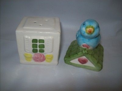 Blue Bird House Salt Pepper Shaker Cute Collectible  