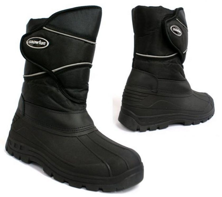 MENS WINTER FUR SNOW SKI MOON BOOTS BLACK.