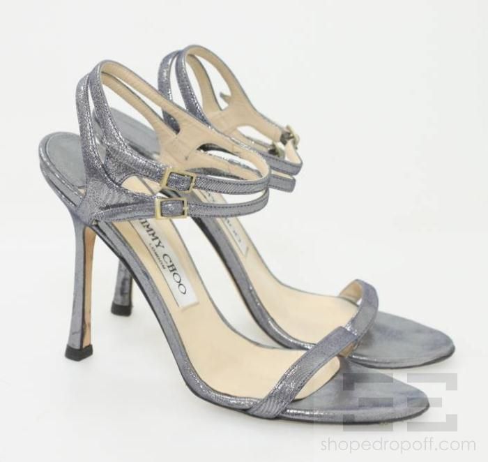 Jimmy Choo Metallic Silver Blue High Heel Sandals Size 37  
