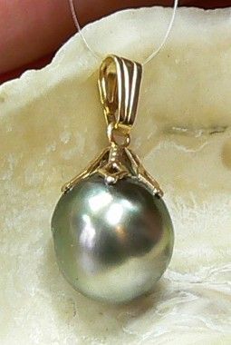 RARE 12.5mm GREY TAHITIAN SOUTH SEA PEARL PENDANT 14K  