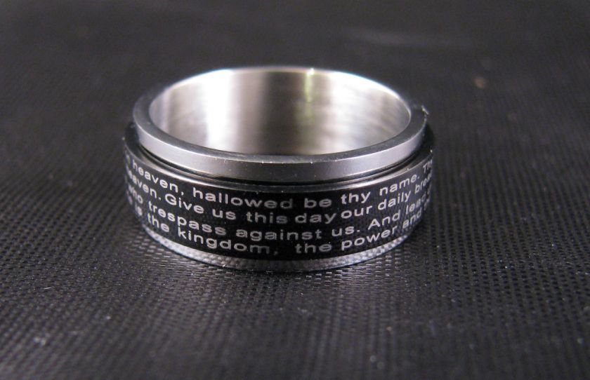 Lords Prayer Black Stainless Steel Spinner Ring SZ 9  