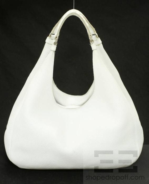 Bottega Veneta White Pebbled Leather Large Hobo Handbag  