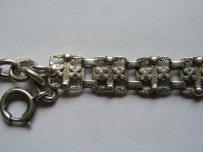 ANTIQUE FRENCH SILVER CLOVER CHARM BRACELET w BALL FOB  