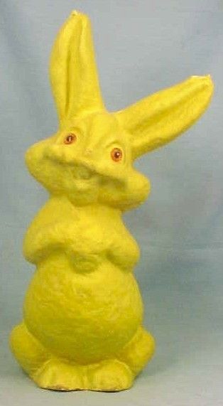 Papier Mache Easter Bunny Rabbit Vintage Yellow Laughing Happy Funny 