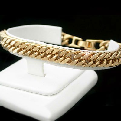 MENS 9 Diamond Cut DOUBLE CURB Link 24kt Gold Layered Bracelet + LIFE 