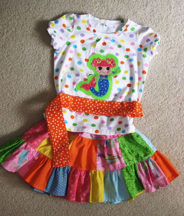   Custom Resell OOAK Lalaloopsy Mermaid Summer Skirt 3 pc Set  