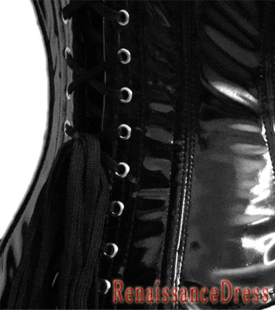 Goth Black PVC Buckle Ring Steel Boned Underbust Corset  