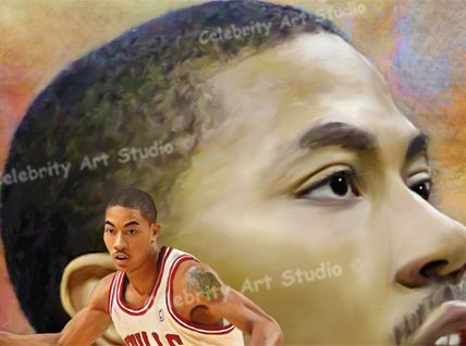 NBA DERRICK ROSE CHICAGO BULLS OIL CANVAS PAINTING ART  