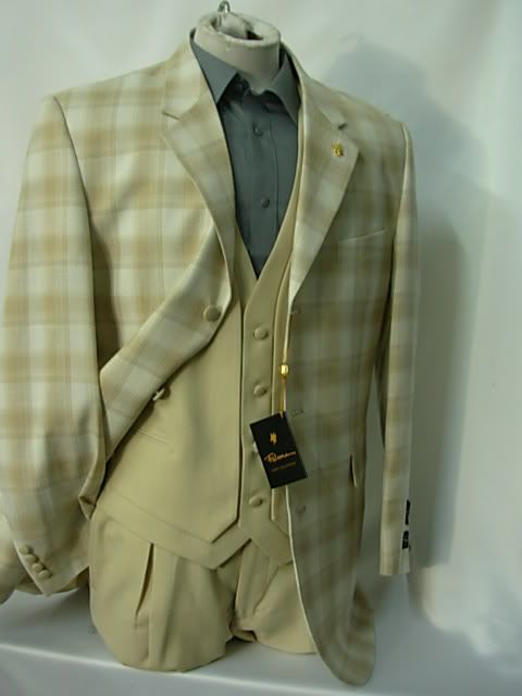 NEW Falcone Stacy Adams Beige 3PC Suit Suits  