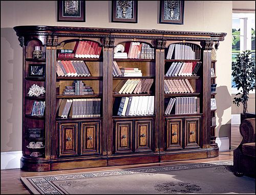 Burnished Chesnut Library Wall Bookcase Set 132  