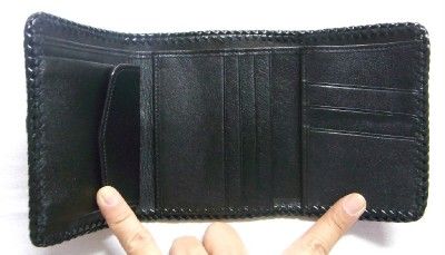 Biker CUSTOM CROCODILE CAIMAN LEATHER SHORT TRIFOLD ROCKER WALLET 