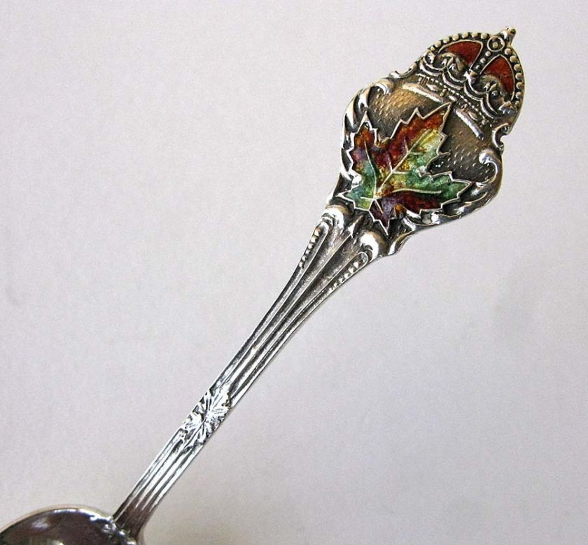 Vintage Sterling Silver Souvenir Spoon Ste Anne Canada Enamel Maple 