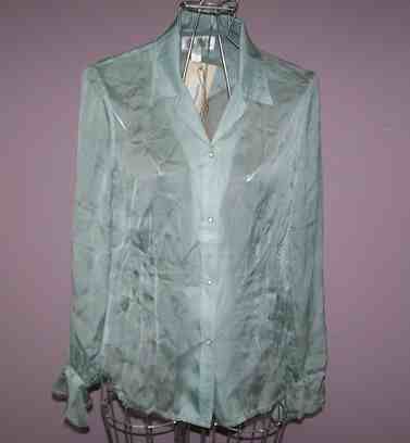 RYAN MICHAEL Green Sheer Shirt w Snaps Small Silk $76  