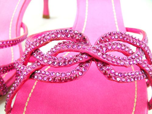 Rene Caovilla Rose Pink Rhinestones Slide Heels 35  