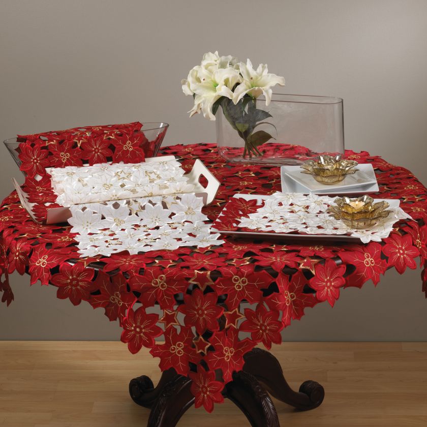   De Navidad Cutwork Tablecloth 36 54 Square  Ivory or Burgundy  