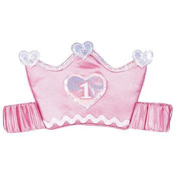 1st/Birthday girlspink satin headband Elastic Tiara Crown & Hearts 