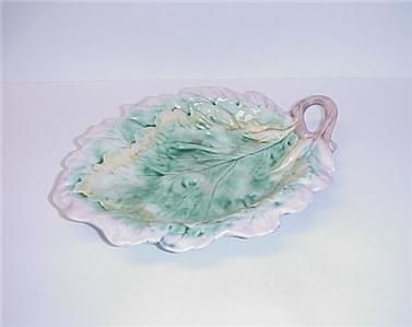 ANTIQUE MAJOLICA LEAF SHAPED BOWL PLATTER LARGE 12.5  