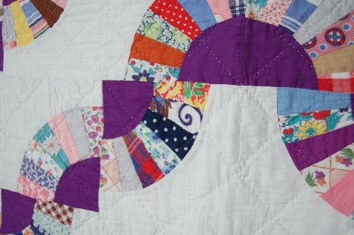 DAZZLING 30s Fan Snail Trails Concentric Antique Quilt  