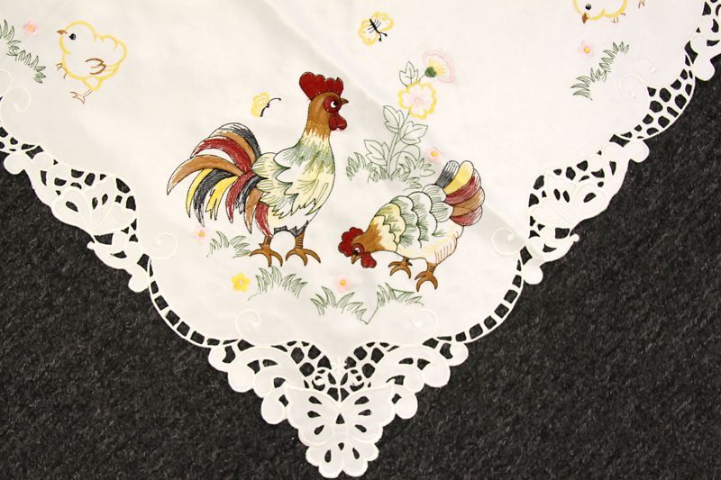 Easter embroidered 36 tablecloth chicken rooster egg  