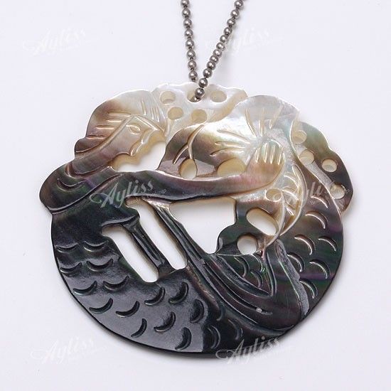 Mother Of Pearl MOP Shell Carved Mermaid Pendant 1PC  