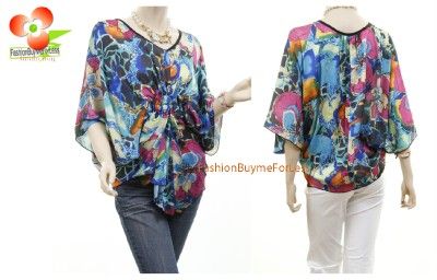   Taffeta Retro Renaissance Batwing Chiffon Cinched Blouse Shirt Top