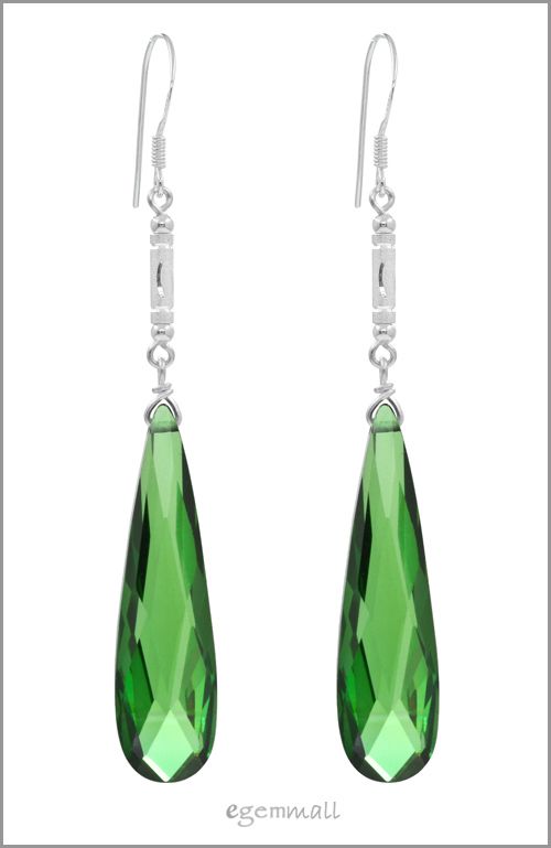 925 Silver Dangle Drop Earrings Lab Emerald CZ #53103  