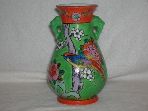 COLORFUL FLORAL VASE WITH BIRD MADE IN JAPAN 5  