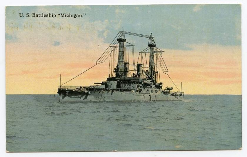 USS Michigan BB 27 Battleship 1900s Colored Postcard. Make multiple 