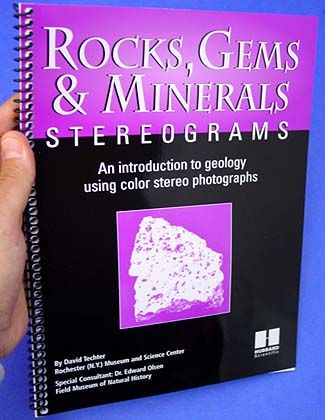 64 pages of stereoscopic photographs of rocks, minerals, and gems with 