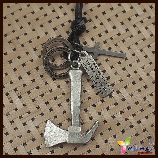 Key Rings Dog TAG Hammer Leather Cross Mens Necklaces  