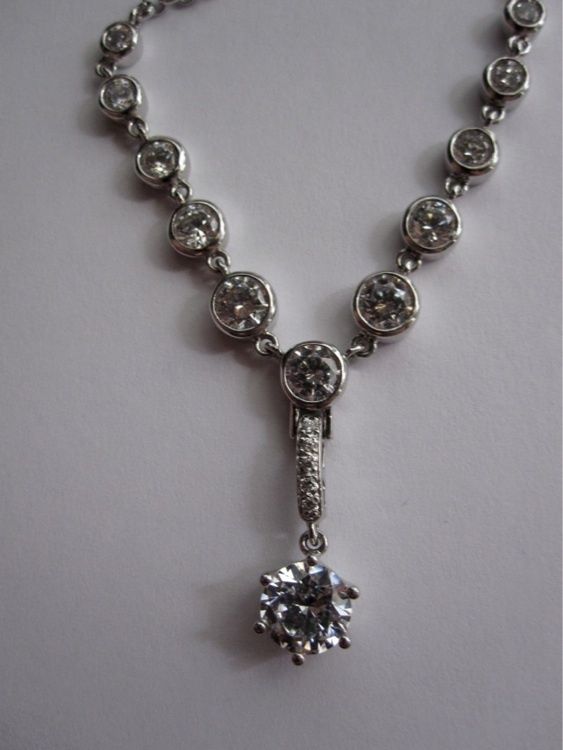 Milor Italy 925 Silver Rhinestone Pendant 17 Necklace   