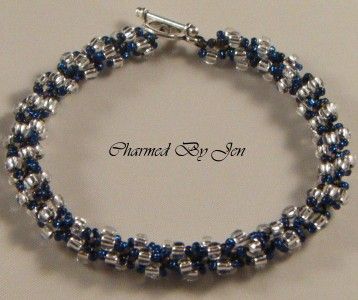 NEW SPIRAL Woven Seed Bead Bracelet MONTANA BLUE SILVER  