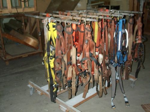 safety harness LOT (24) KLEIN, MILLER & rolling rack  