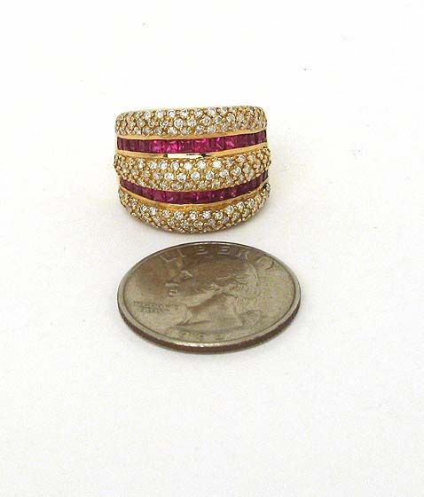 STYLISH 18K GOLD 3.1 CTS DIAMONDS RUBIES WIDE BAND RING  