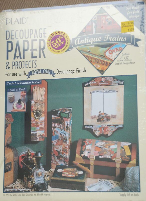 Plaid Decoupage Paper  Antique Trains  NIP  