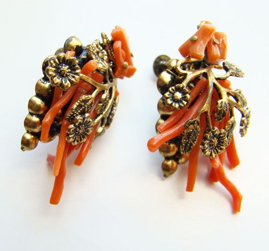 C1950 Robert DeMario Branch Coral Earrings Screw Back Unsigned  