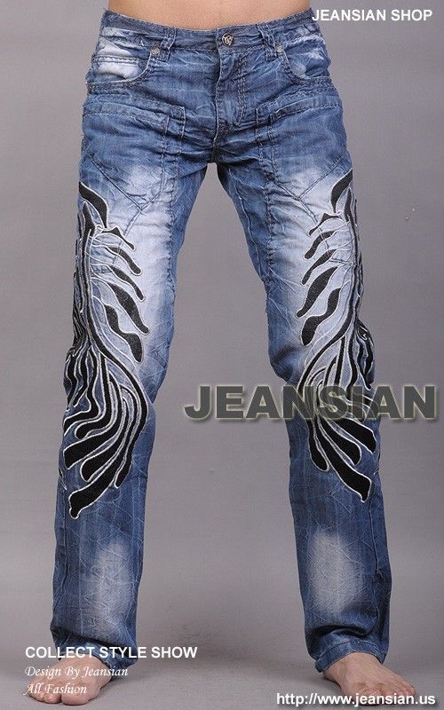 3mu Mens Designer Jeans Pant Denim Low Rise Feather W28 30 32 34 36 