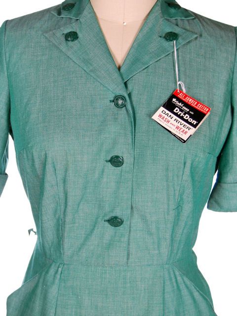 Vintage Green Cotton Girl Scout Master Dress NWT 1950s 42 31 46  