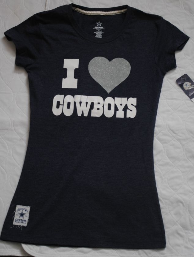 NWT Made By Dallas Cowboys Gray GLITTER Logo Navy Blue T Shirt Jr 