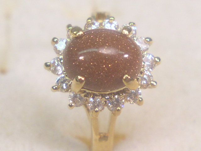 GEMSTONE DESIGNER DOLPHIN ORE GOLDSTONE RING WITH SWAROVSKI CZ S 